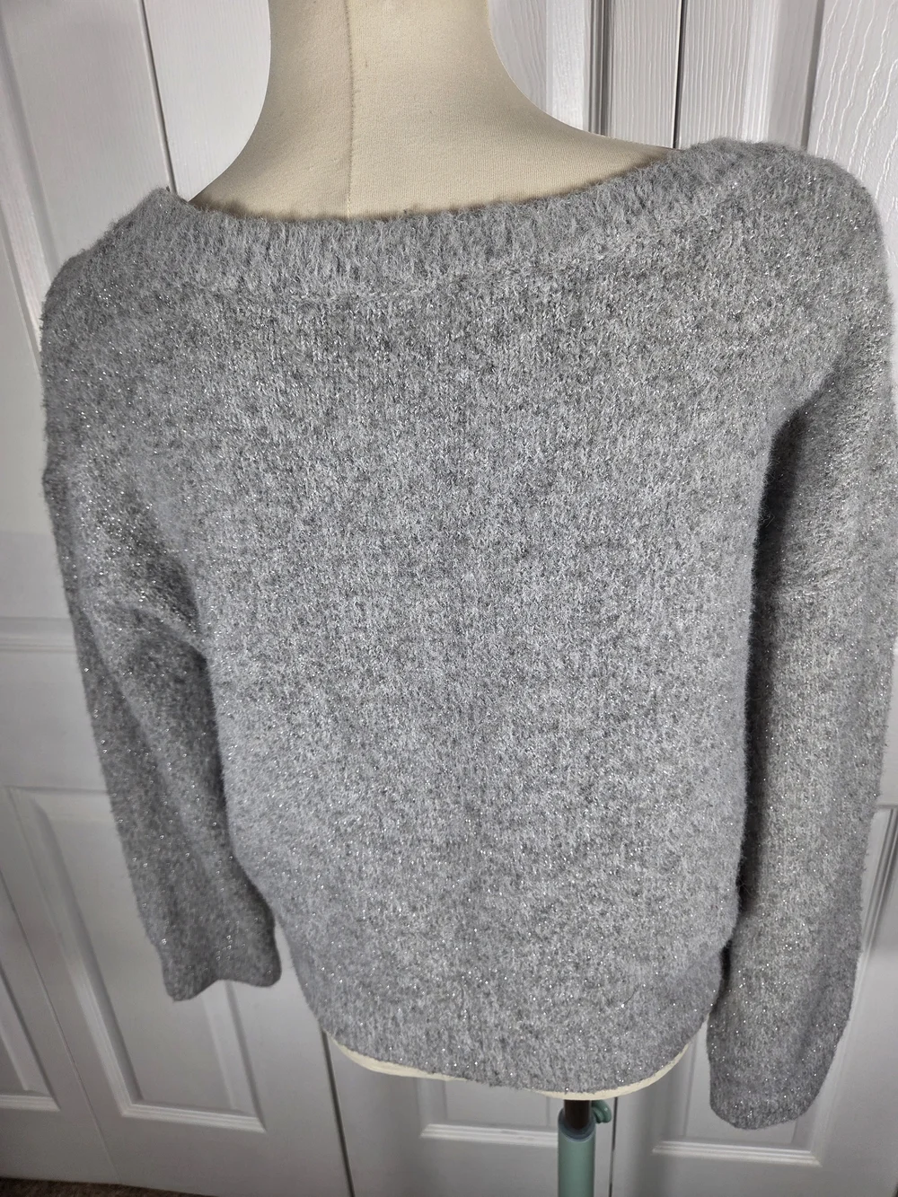 Maeve Anthropologie Bow Sweater Fuzzy Knit Coquette Gray Small